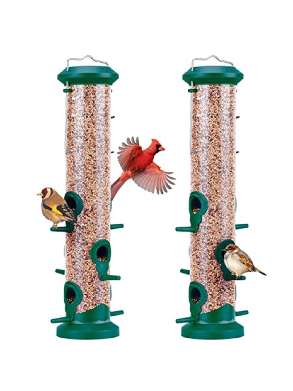 New 2 Pack Tube Bird Feeders for Outdoors Hanging, Premium Hard Plastic